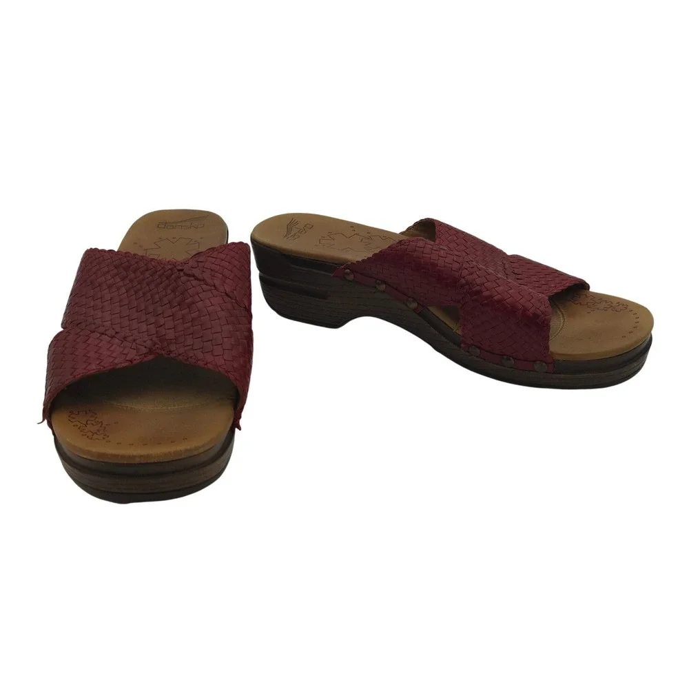Dansko Oxblood Woven Leather‎ Slide Sandals 41/10 Comfort Wedge Boho